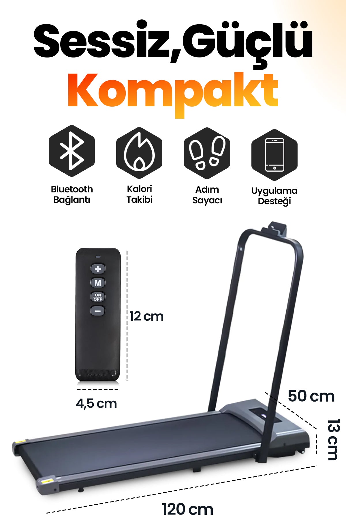 Dorimo Motion Pro Katlanabilir Koşu Bandı | 2 HP 130 kg 50x120 cm Bant 12 km/s Bluetooth Kumandalı Ev Tipi Yürüyüş Bandı