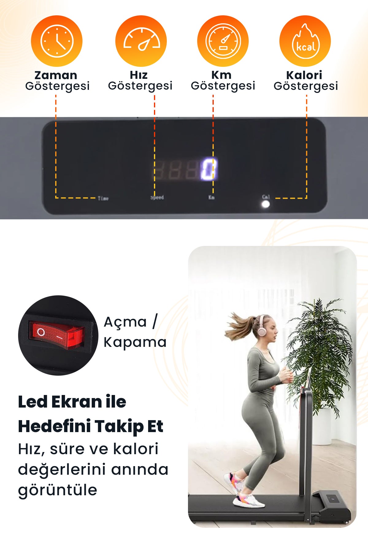 Dorimo Koşu Bandı Ev Tipi Bluetoothlu Uzaktan Kumandalı Portatif Yürüme ve Koşu Bandı